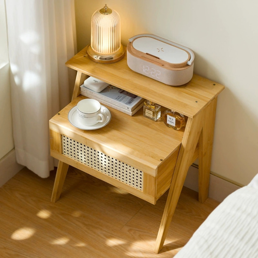 Modern Bamboo Rattan Bedside Table With Drawer