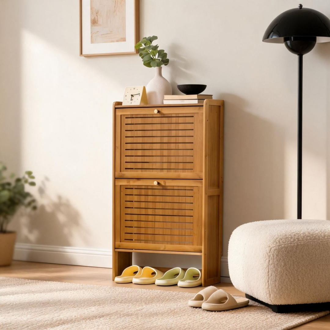 Bamboo Flip Down Shoe Storage Cabinet