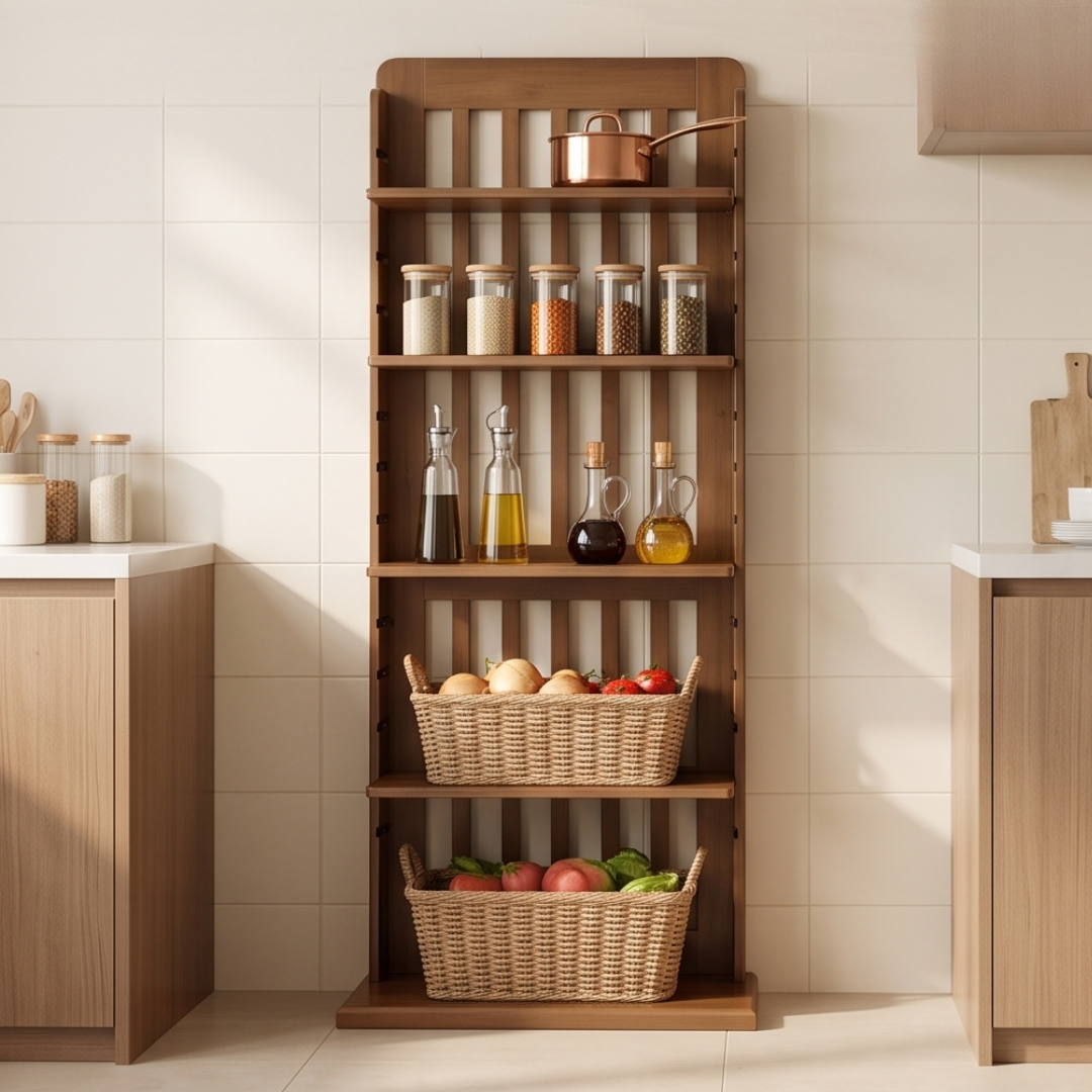 Open Shelves Adjustable Bamboo Storage Rack