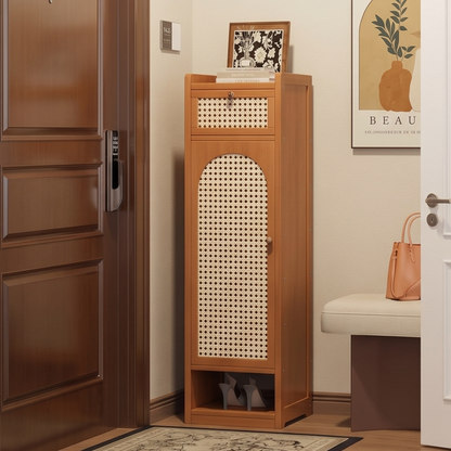 Slim Bamboo Shoe Cabinet With Magnetic Rattan Door