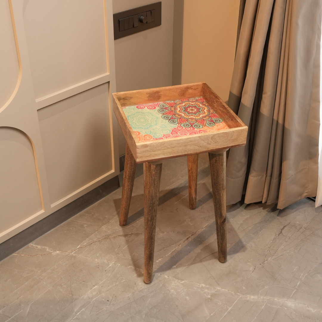 Elegant Wooden Handcrafted Designer Table with Meena Work Epoxy Finish