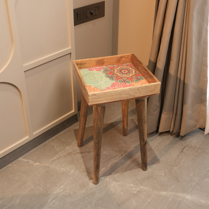 Elegant Wooden Handcrafted Designer Table with Meena Work Epoxy Finish