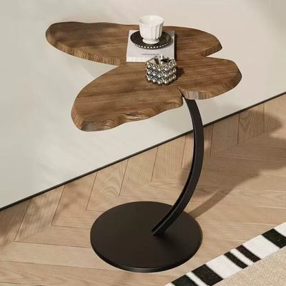 Butterfly Shaped Wooden Side Table With Iron Base