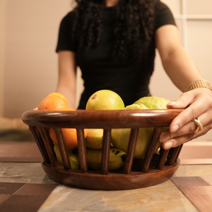 Elegant Design Premium Sheesham Round Wooden Fruit Basket