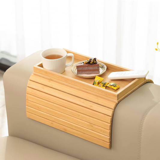 Foldable Bamboo Sofa Arm Tray Table with Anti-Slip Grip - 33.5 x 45.7CM