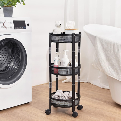3 Tier Foldable Rolling Storage Trolley with Lockable Wheels