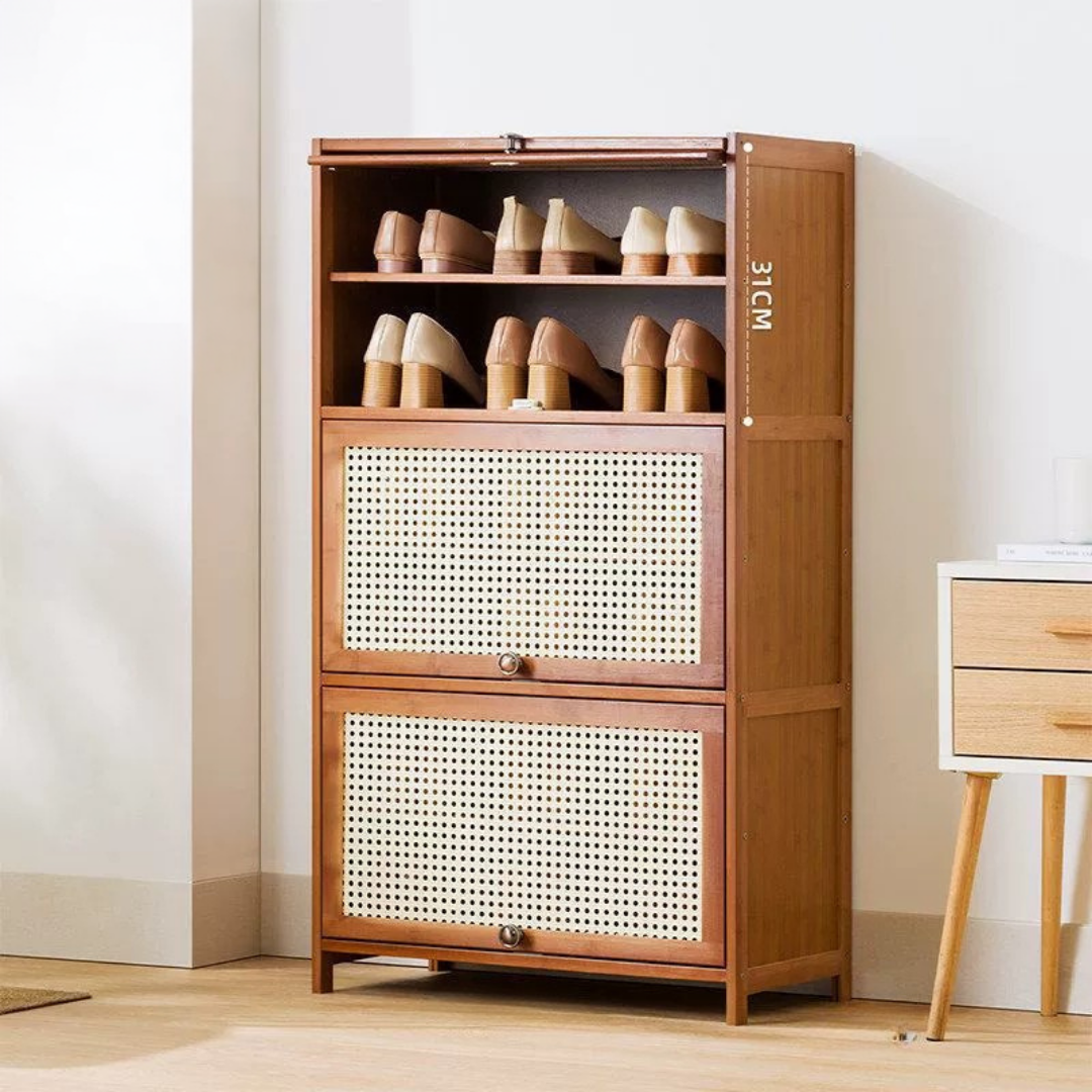 Multi Layer Bamboo Storage Shelf with Flip Door