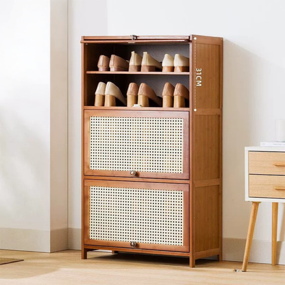 Multi Layer Bamboo Storage Shelf with Flip Door