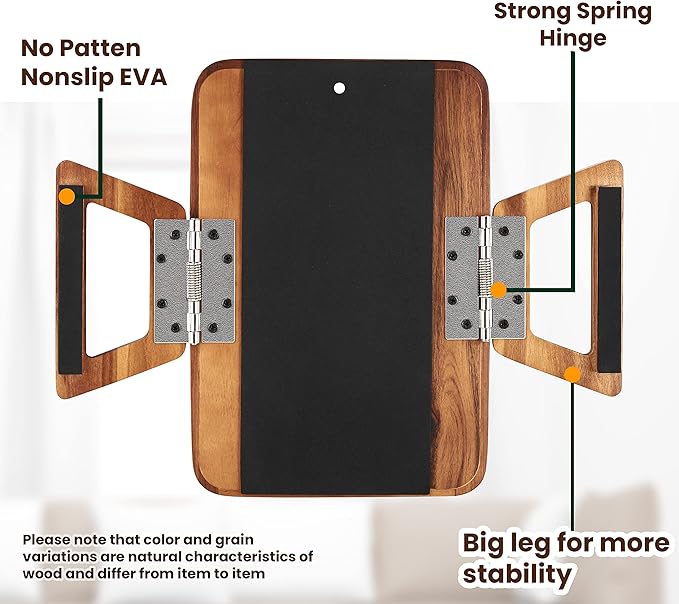 Bamboo Wood Sofa Arm Tray with Rotating Phone Holder