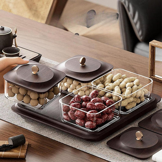 Multi-Compartment Decorative Snack Organizer Box with Dustproof Lid Cream