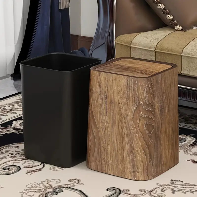 Luxury Wood-Style Trash Bin with Lid