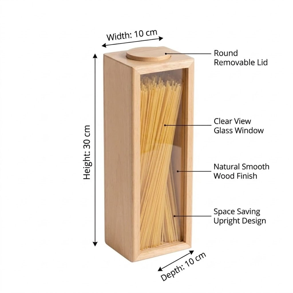 Transparent Glass Wooden Spaghetti Storage Container