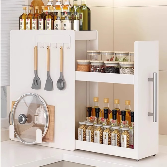 Pull Out Carbon Steel Space Saving Kitchen Storage Organizer with Magnetic Accessories