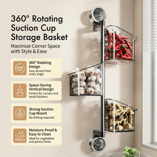 360° Rotating Suction Cup Storage Basket