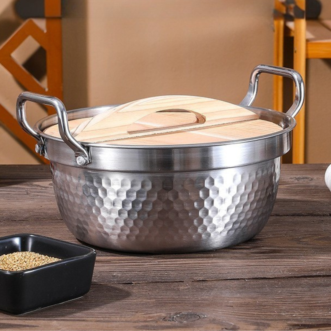 Premium Stainless Steel Cooking Pot With Wooden Lid