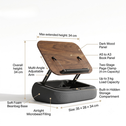 Ergonomic Adjustable Pillow Book Stand with Storage