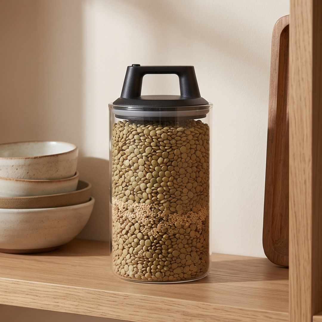 Premium Airtight Borosilicate Glass Storage Jar With Vacuum Lid (Set of 2)