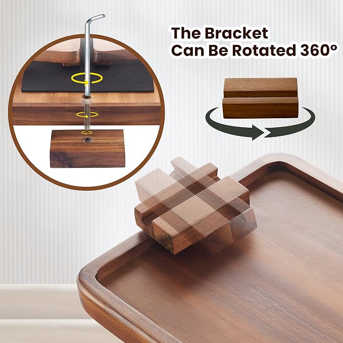 Bamboo Wood Sofa Arm Tray with Rotating Phone Holder