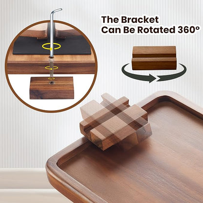 Bamboo Wood Sofa Arm Tray with Rotating Phone Holder