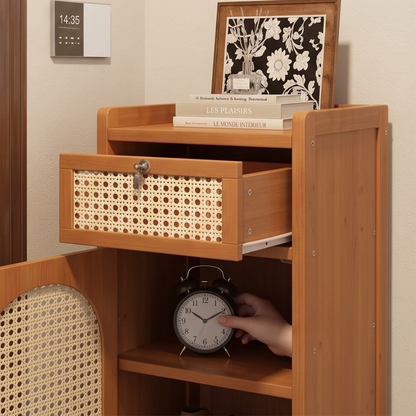 Slim Bamboo Shoe Cabinet With Magnetic Rattan Door