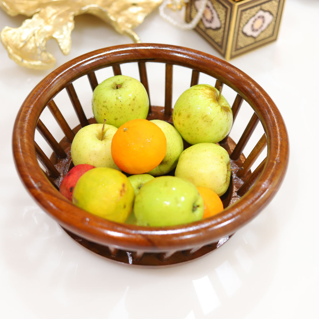 Elegant Design Premium Sheesham Round Wooden Fruit Basket