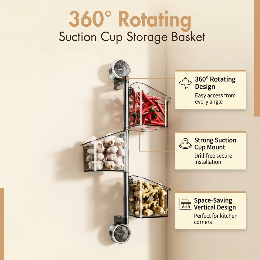 360° Rotating Suction Cup Storage Basket