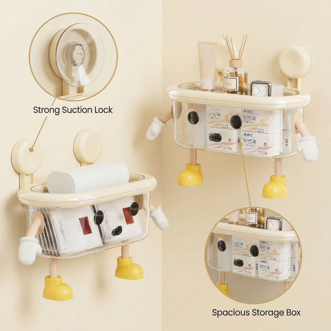 Wall-Mounted Bathroom Storage Box with Suction Cup