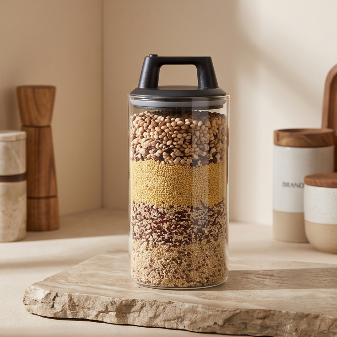 Premium Airtight Borosilicate Glass Storage Jar With Vacuum Lid (Set of 2)