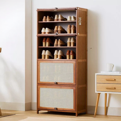 Multi Layer Bamboo Storage Shelf with Flip Door