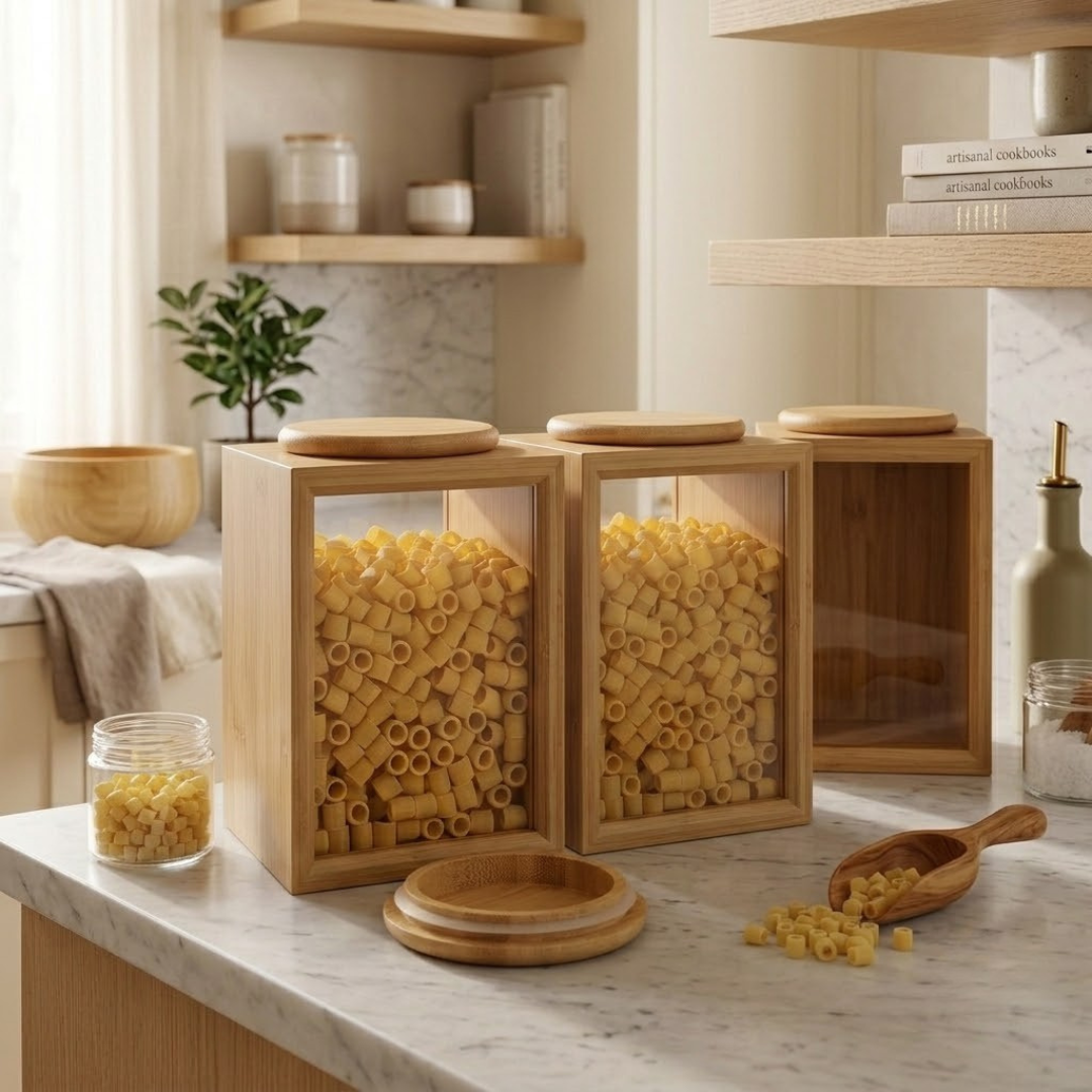 Transparent Glass Wooden Food Storage Container