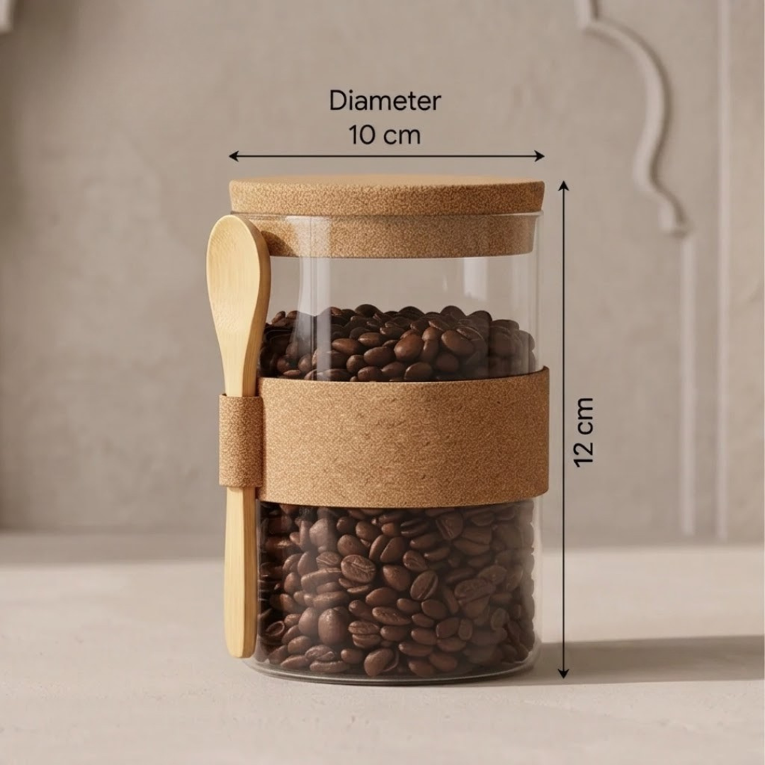 Premium Glass Storage Jar with Bamboo Lid & Spoon