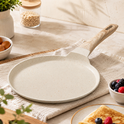 Non Stick Granite Flat Pan with Wooden Handle