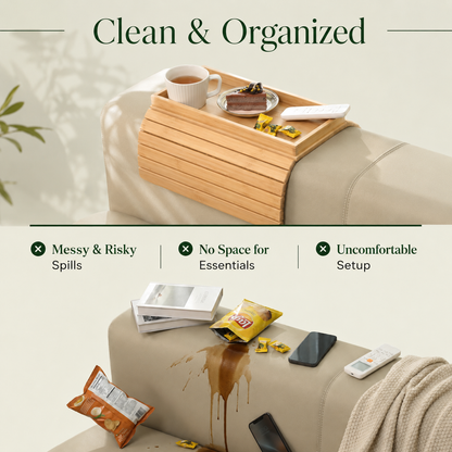 Foldable Wooden Sofa Arm Tray Table with Anti-Slip Grip