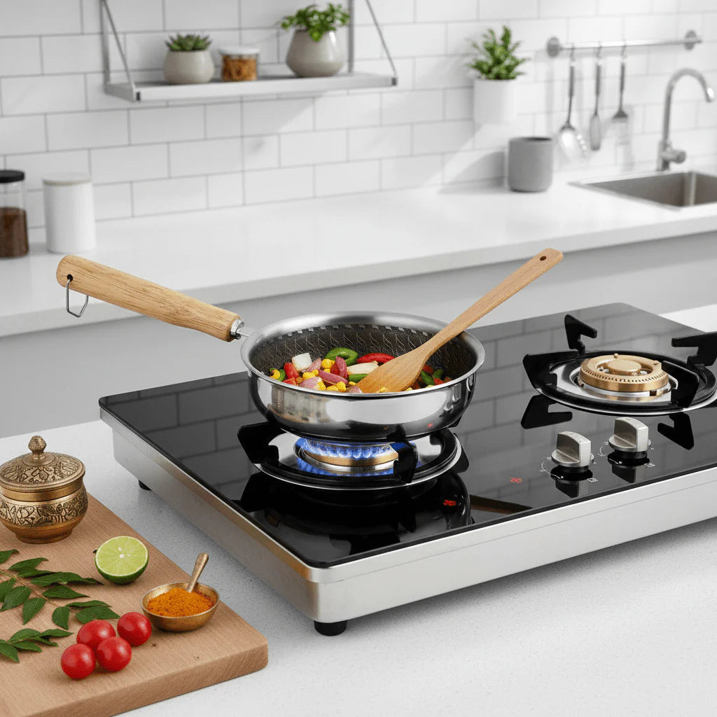 Honeycomb Design Stainless Steel Non Stick Frying Pan