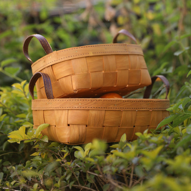 Multi-Purpose Natural Finish Handwoven Wooden Storage Basket