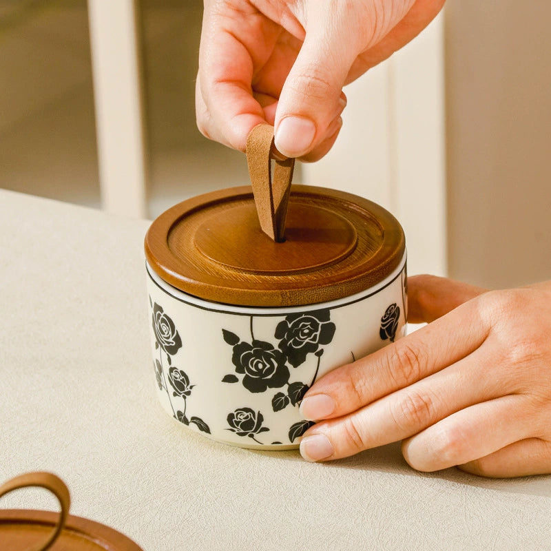 Airtight Ceramic Spice Jar Set with Wooden Tray and Spoons