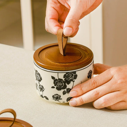 Airtight Ceramic Spice Jar Set with Wooden Tray and Spoons
