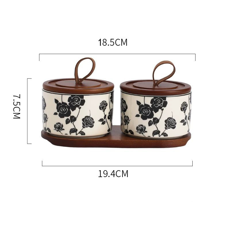 Airtight Ceramic Spice Jar Set with Wooden Tray and Spoons