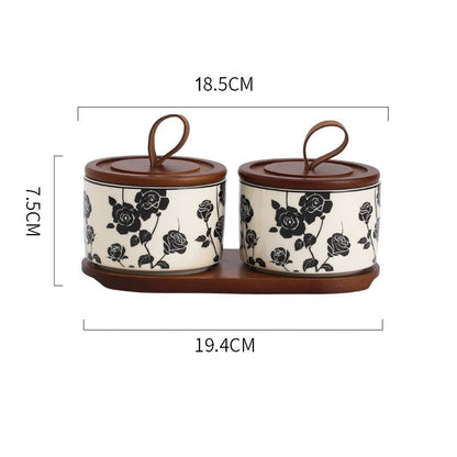 Airtight Ceramic Spice Jar Set with Wooden Tray and Spoons