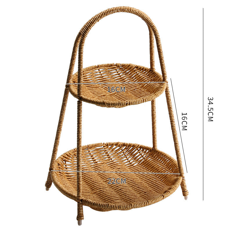 Elegant Multi Tier Handwoven Rattan Fruit Basket with Strong Metal Frame