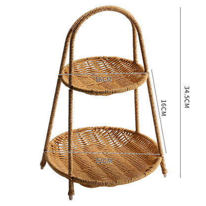 Elegant Multi Tier Handwoven Rattan Fruit Basket with Strong Metal Frame
