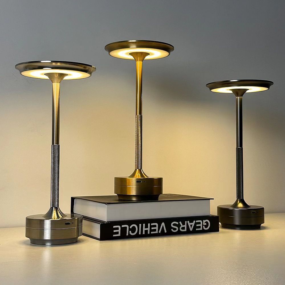 Elegant Gold Metal Touch Lamp with 3-Color Dimming and Cordless Design