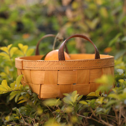 Multi-Purpose Natural Finish Handwoven Wooden Storage Basket