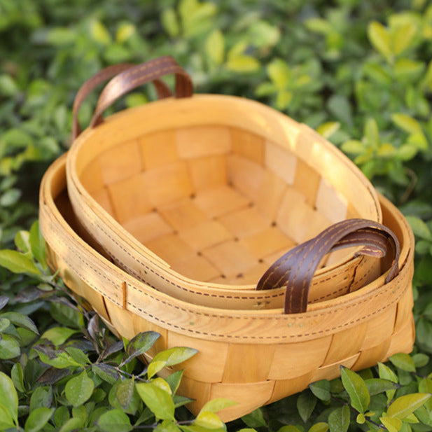 Multi-Purpose Natural Finish Handwoven Wooden Storage Basket