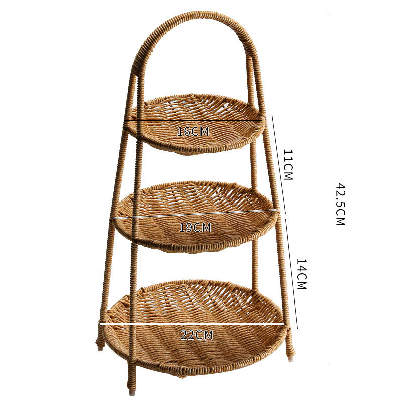 Elegant Multi Tier Handwoven Rattan Fruit Basket with Strong Metal Frame