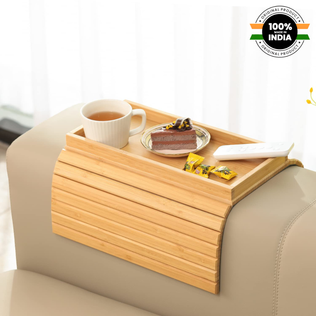 Foldable Wooden Sofa Arm Tray Table with Anti-Slip Grip