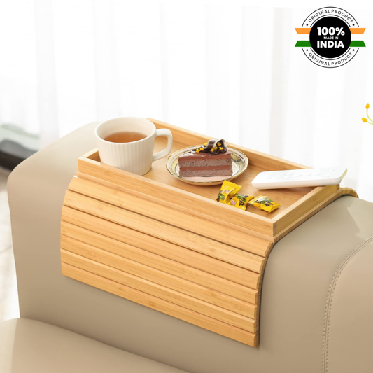 Foldable Wooden Sofa Arm Tray Table with Anti-Slip Grip