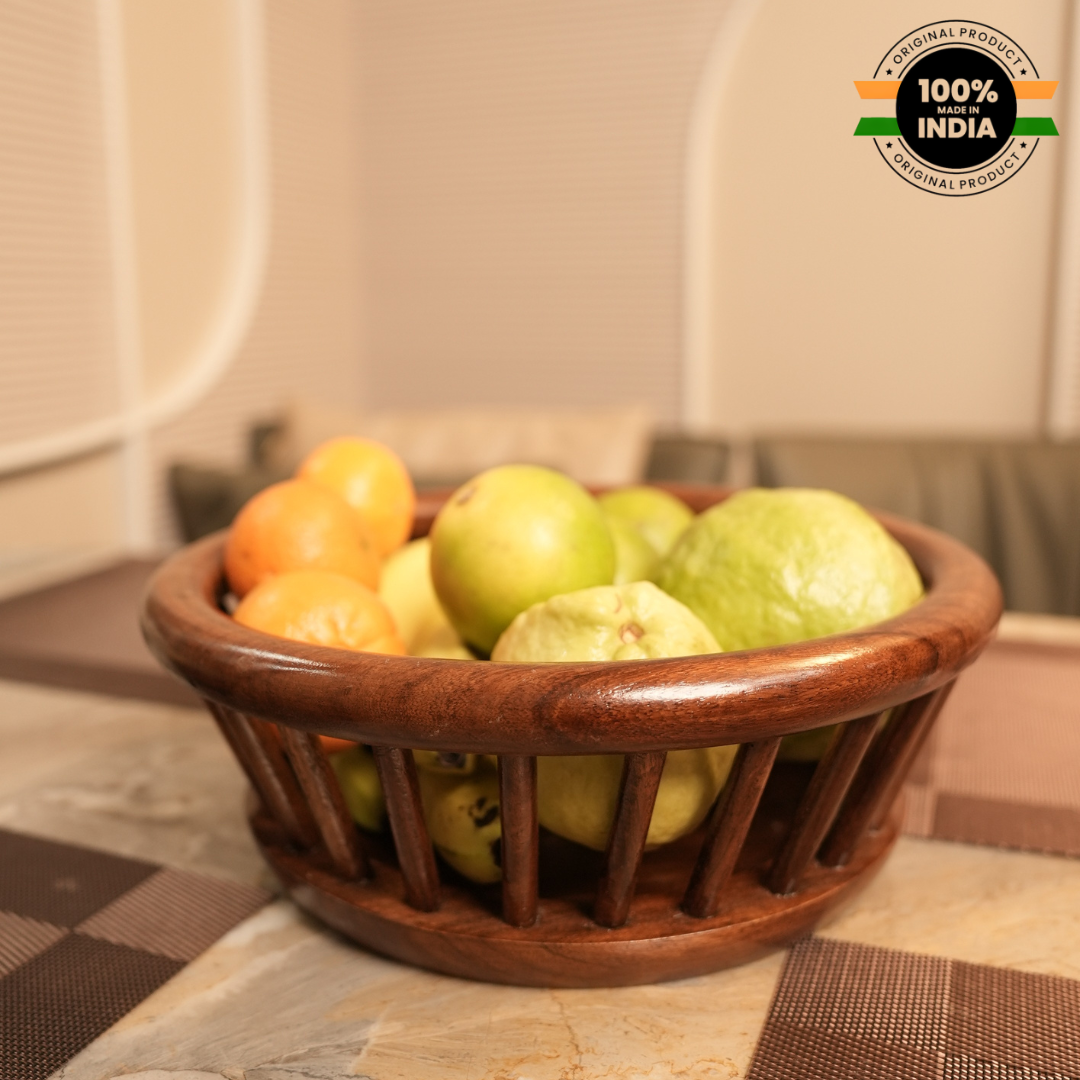 Elegant Design Premium Sheesham Round Wooden Fruit Basket