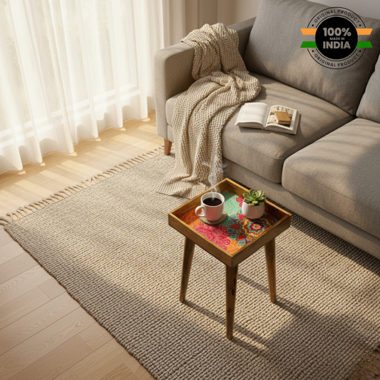 Elegant Wooden Handcrafted Designer Table with Meena Work Epoxy Finish