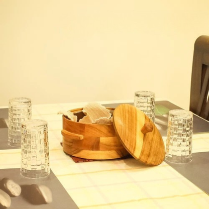 Handcrafted Wooden Chapati Casserole Box with Dual Handle and Lid
